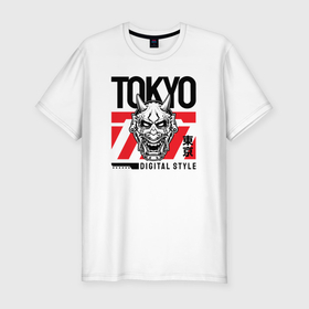 Мужская футболка хлопок Slim с принтом Tokyo digital style в Петрозаводске, 92% хлопок, 8% лайкра | приталенный силуэт, круглый вырез ворота, длина до линии бедра, короткий рукав | 