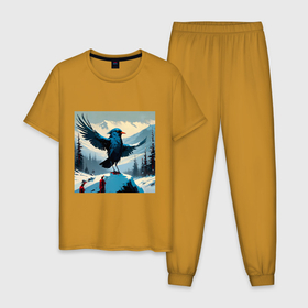 Мужская пижама хлопок с принтом Покорение Сибири , 100% хлопок | брюки и футболка прямого кроя, без карманов, на брюках мягкая резинка на поясе и по низу штанин
 | 