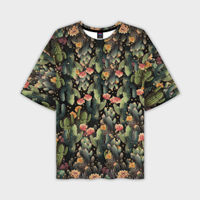 Мужская футболка oversize 3D с принтом Паттерн с кактусами в Кировске,  |  | 