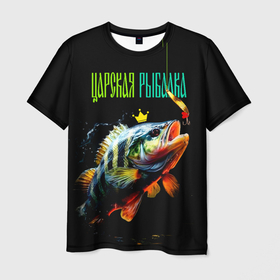 Мужская футболка 3D с принтом Царская рыбалка , 100% полиэфир | прямой крой, круглый вырез горловины, длина до линии бедер | 