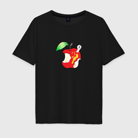 Мужская футболка хлопок Oversize с принтом Червяк в надкусанном яблоке , 100% хлопок | свободный крой, круглый ворот, “спинка” длиннее передней части | Тематика изображения на принте: 