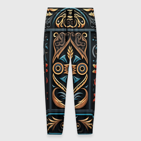 Мужские брюки 3D с принтом Узор с растительными элементами в славянском стиле , 100% полиэстер | манжеты по низу, эластичный пояс регулируется шнурком, по бокам два кармана без застежек, внутренняя часть кармана из мелкой сетки | Тематика изображения на принте: 
