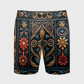 Мужские шорты спортивные с принтом Узор с растительными элементами в славянском стиле в Белгороде,  |  | Тематика изображения на принте: 