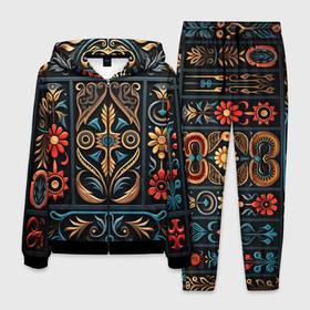 Мужской костюм 3D с принтом Узор с растительными элементами в славянском стиле в Новосибирске, 100% полиэстер | Манжеты и пояс оформлены тканевой резинкой, двухслойный капюшон со шнурком для регулировки, карманы спереди | 