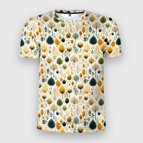 Мужская футболка 3D Slim с принтом Паттерн разные деревья и кустарники в Санкт-Петербурге, 100% полиэстер с улучшенными характеристиками | приталенный силуэт, круглая горловина, широкие плечи, сужается к линии бедра | 