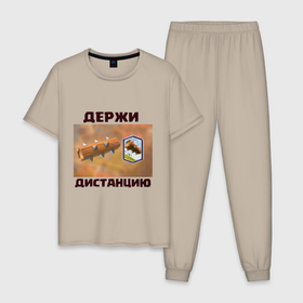 Мужская пижама хлопок с принтом Держи дистанцию в Белгороде, 100% хлопок | брюки и футболка прямого кроя, без карманов, на брюках мягкая резинка на поясе и по низу штанин
 | 