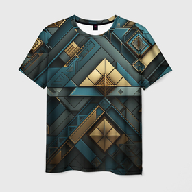 Мужская футболка 3D с принтом Геометрический узор в египетском стиле , 100% полиэфир | прямой крой, круглый вырез горловины, длина до линии бедер | 