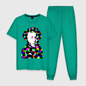 Мужская пижама хлопок с принтом Pushkin в Курске, 100% хлопок | брюки и футболка прямого кроя, без карманов, на брюках мягкая резинка на поясе и по низу штанин
 | 