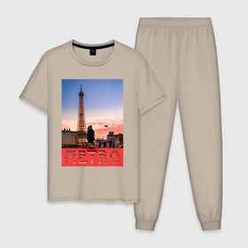 Мужская пижама хлопок с принтом Moмo   Париж в Санкт-Петербурге, 100% хлопок | брюки и футболка прямого кроя, без карманов, на брюках мягкая резинка на поясе и по низу штанин
 | Тематика изображения на принте: 