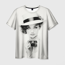 Мужская футболка 3D с принтом Милая девушка с ретро камерой в Курске, 100% полиэфир | прямой крой, круглый вырез горловины, длина до линии бедер | 