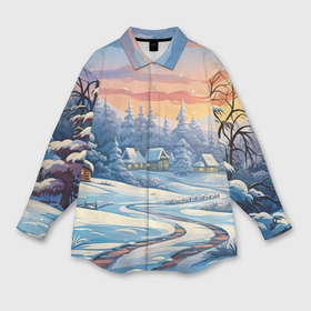 Мужская рубашка oversize 3D с принтом Новогодний  пейзаж зимний ,  |  | 