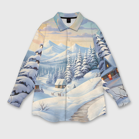 Мужская рубашка oversize 3D с принтом Предновогодний зимний лес в Новосибирске,  |  | Тематика изображения на принте: 