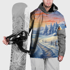 Накидка на куртку 3D с принтом Предновогодний восход , 100% полиэстер |  | 