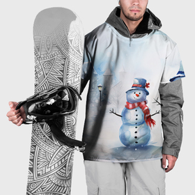 Накидка на куртку 3D с принтом Новогодний день со снеговиком в Тюмени, 100% полиэстер |  | 