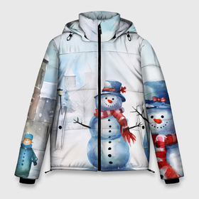 Мужская зимняя куртка 3D с принтом Новогодний день со снеговиком в Тюмени, верх — 100% полиэстер; подкладка — 100% полиэстер; утеплитель — 100% полиэстер | длина ниже бедра, свободный силуэт Оверсайз. Есть воротник-стойка, отстегивающийся капюшон и ветрозащитная планка. 

Боковые карманы с листочкой на кнопках и внутренний карман на молнии. | Тематика изображения на принте: 