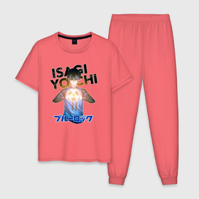 Мужская пижама хлопок с принтом Исаги из аниме синяя тюрьма , 100% хлопок | брюки и футболка прямого кроя, без карманов, на брюках мягкая резинка на поясе и по низу штанин
 | 