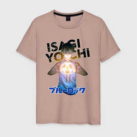 Мужская футболка хлопок с принтом Исаги из аниме синяя тюрьма , 100% хлопок | прямой крой, круглый вырез горловины, длина до линии бедер, слегка спущенное плечо. | Тематика изображения на принте: 