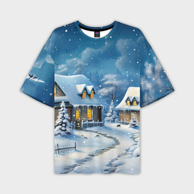 Мужская футболка oversize 3D с принтом Новогодние каникулы в деревне в Екатеринбурге,  |  | Тематика изображения на принте: 