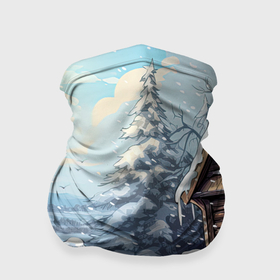 Бандана-труба 3D с принтом Деревянный зимний домик в Екатеринбурге, 100% полиэстер, ткань с особыми свойствами — Activecool | плотность 150‒180 г/м2; хорошо тянется, но сохраняет форму | 