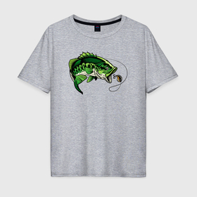 Мужская футболка хлопок Oversize с принтом Green fish в Белгороде, 100% хлопок | свободный крой, круглый ворот, “спинка” длиннее передней части | Тематика изображения на принте: 
