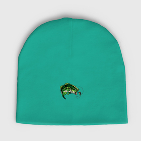 Мужская шапка демисезонная с принтом Green fish в Белгороде,  |  | Тематика изображения на принте: 