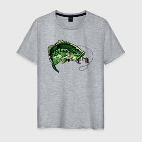 Мужская футболка хлопок с принтом Green fish в Санкт-Петербурге, 100% хлопок | прямой крой, круглый вырез горловины, длина до линии бедер, слегка спущенное плечо. | 