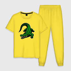 Мужская пижама хлопок с принтом Крадущийся крокодил в Белгороде, 100% хлопок | брюки и футболка прямого кроя, без карманов, на брюках мягкая резинка на поясе и по низу штанин
 | 