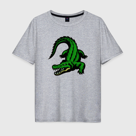 Мужская футболка хлопок Oversize с принтом Крадущийся крокодил в Белгороде, 100% хлопок | свободный крой, круглый ворот, “спинка” длиннее передней части | 