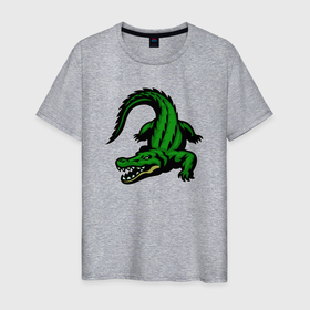 Мужская футболка хлопок с принтом Крадущийся крокодил в Белгороде, 100% хлопок | прямой крой, круглый вырез горловины, длина до линии бедер, слегка спущенное плечо. | 