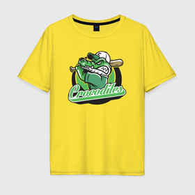 Мужская футболка хлопок Oversize с принтом Крокодил бейсболист в Курске, 100% хлопок | свободный крой, круглый ворот, “спинка” длиннее передней части | 