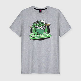 Мужская футболка хлопок Slim с принтом Крокодил бейсболист в Белгороде, 92% хлопок, 8% лайкра | приталенный силуэт, круглый вырез ворота, длина до линии бедра, короткий рукав | 