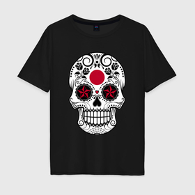 Мужская футболка хлопок Oversize с принтом Japan skull в Тюмени, 100% хлопок | свободный крой, круглый ворот, “спинка” длиннее передней части | 