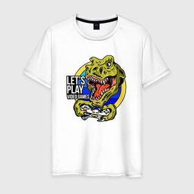 Мужская футболка хлопок с принтом Lets play video games quote в Белгороде, 100% хлопок | прямой крой, круглый вырез горловины, длина до линии бедер, слегка спущенное плечо. | 