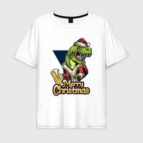 Мужская футболка хлопок Oversize с принтом Merry christmas holiday в Екатеринбурге, 100% хлопок | свободный крой, круглый ворот, “спинка” длиннее передней части | 