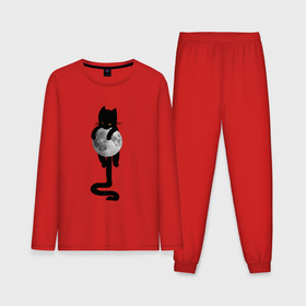 Мужская пижама с лонгсливом хлопок с принтом Чёрный кот на луне в Екатеринбурге,  |  | 
