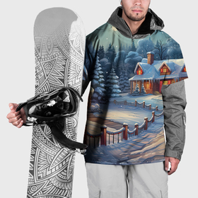 Накидка на куртку 3D с принтом Новогодний дом  ночь в Новосибирске, 100% полиэстер |  | Тематика изображения на принте: 
