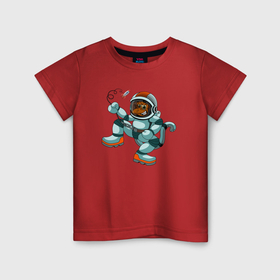 Детская футболка хлопок с принтом Обезьянка космонавт в Петрозаводске, 100% хлопок | круглый вырез горловины, полуприлегающий силуэт, длина до линии бедер | 