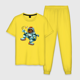 Мужская пижама хлопок с принтом Обезьянка космонавт в Новосибирске, 100% хлопок | брюки и футболка прямого кроя, без карманов, на брюках мягкая резинка на поясе и по низу штанин
 | 