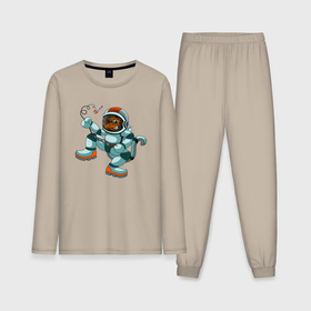 Мужская пижама с лонгсливом хлопок с принтом Обезьянка космонавт ,  |  | Тематика изображения на принте: 