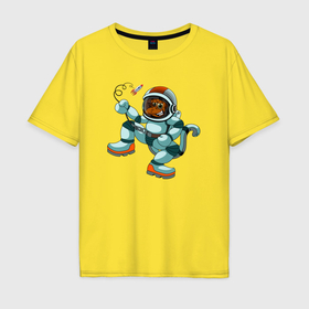 Мужская футболка хлопок Oversize с принтом Обезьянка космонавт в Новосибирске, 100% хлопок | свободный крой, круглый ворот, “спинка” длиннее передней части | 
