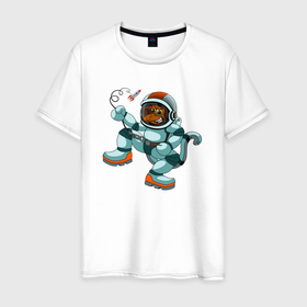 Мужская футболка хлопок с принтом Обезьянка космонавт в Белгороде, 100% хлопок | прямой крой, круглый вырез горловины, длина до линии бедер, слегка спущенное плечо. | 