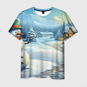 Мужская футболка 3D с принтом Зима новый  год в Екатеринбурге, 100% полиэфир | прямой крой, круглый вырез горловины, длина до линии бедер | 