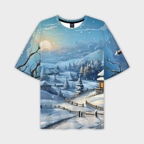 Мужская футболка oversize 3D с принтом Зимние  снежные  елки в Новосибирске,  |  | 
