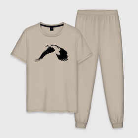 Мужская пижама хлопок с принтом Орёл в полёте трафарет в Кировске, 100% хлопок | брюки и футболка прямого кроя, без карманов, на брюках мягкая резинка на поясе и по низу штанин
 | 