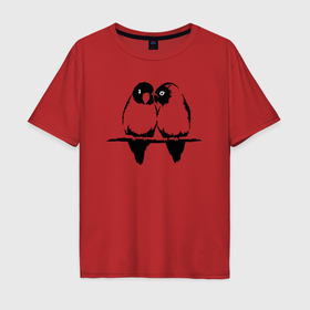 Мужская футболка хлопок Oversize с принтом Пара попугаев трафарет в Курске, 100% хлопок | свободный крой, круглый ворот, “спинка” длиннее передней части | 