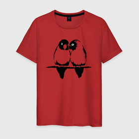Мужская футболка хлопок с принтом Пара попугаев трафарет в Санкт-Петербурге, 100% хлопок | прямой крой, круглый вырез горловины, длина до линии бедер, слегка спущенное плечо. | 