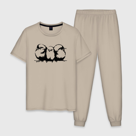 Мужская пижама хлопок с принтом Три птицы трафарет в Кировске, 100% хлопок | брюки и футболка прямого кроя, без карманов, на брюках мягкая резинка на поясе и по низу штанин
 | 