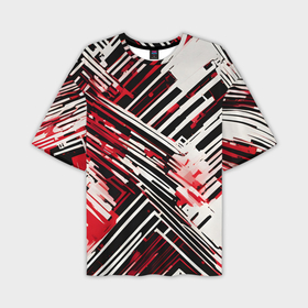 Мужская футболка oversize 3D с принтом Киберпанк линии белые и красные ,  |  | 