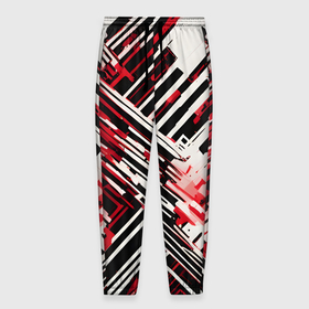 Мужские брюки 3D с принтом Киберпанк линии белые и красные , 100% полиэстер | манжеты по низу, эластичный пояс регулируется шнурком, по бокам два кармана без застежек, внутренняя часть кармана из мелкой сетки | 