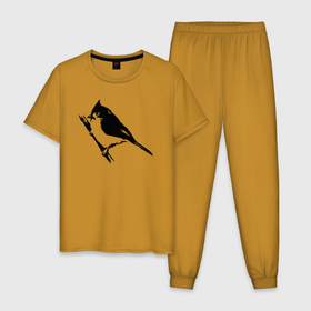 Мужская пижама хлопок с принтом Птица на ветке трафарет в Кировске, 100% хлопок | брюки и футболка прямого кроя, без карманов, на брюках мягкая резинка на поясе и по низу штанин
 | 